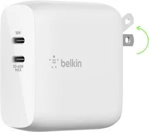 Belkin BoostCharge USB C 68W GaN Wall Charger w/Dual Ports - iPhone Charger Fast Charging - Type C Charger - USB C Charger w/PD for Apple iPhone, Samsung Galaxy, Airpods Pro, iPad Pro, MacBook Pro