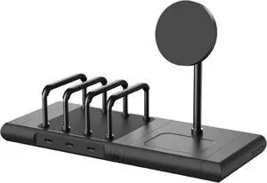 Scosche BaseLynx 2.0 Modular Charging Station with Qi2 15W Wireless Charger Stand, 5W Charging Pad for AirPods Pro, 60W USB-C Multi Device Phone Charger Compatible with Apple iPhone, MagSafe, Samsung