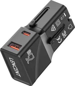 LENCENT International Travel Power Adapter, Mini Pocket USB C Charger, PD 20W&QC 3.0 Type-C Fast Charging, Outlet Adaptor, Worldwide Cell Phone Wall Charger Block with UK US EU European Australia