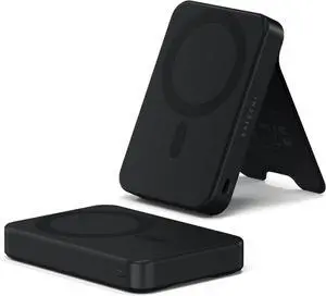 Satechi OntheGo Power Bank, Qi2 Power Bank 10000mAh, 15W Fast Charging, Portable Battery Pack with Stand for iPhone & Android  Black