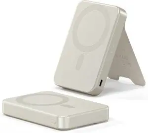 Satechi OntheGo Power Bank, Qi2 Power Bank 10000mAh, 15W Fast Charging, Portable Battery Pack with Stand for iPhone & Android  Sand