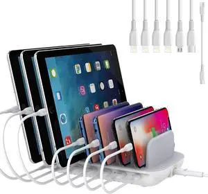 SooPii 70W 7 Port Charging Station for Multiple Devices,Charger Station with One 30W Power Delivery Port for Laptops,and 6 USB Ports for Smart Phones,Tablets,Other Electronics, White