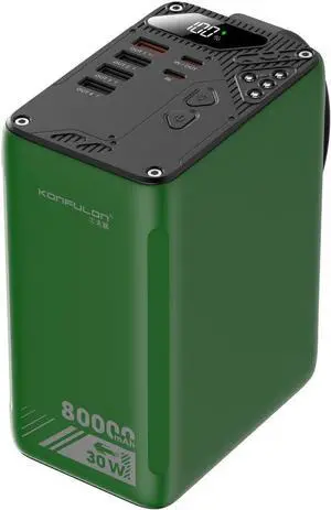 80000mAh High Capacity PD 30W Power Bank Fast Charging 22.5W Portable USB C Battery Packs with 5 Outputs & LCD Display Battery Bank for iPhone, Samsung, iPad ,Macbook & Outdoors Camping (GREEN)