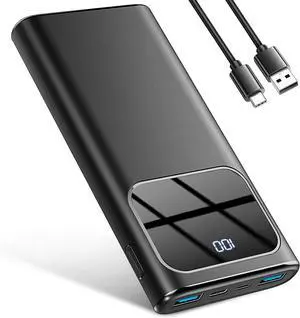 Portable Charger, 10000mAh Power Bank with PD15w Fast Charging, 4 Outputs 3 Inputs with Built in TypeC, USBA Battery Pack, Compatible with iPhone 16 15 Plus/Pro/Pro Max Samsung S22 S21 Android Phone