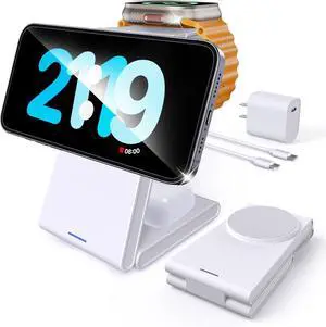 Foldable 3 in 1 Charging Station for Multiple Devices, Travel Wireless Charger for MagSafe Charger Stand, Magnetic Charging Stand for iPhone 17/16/15/14/13/12 for iWatch AirPods Pure White Foldable 3 in 1 Charging Station for Multiple Devices, Travel Wireless Charger for MagSafe Charger Stand, Magnetic Charging Stand for iPhone 17/16/15/14/13/12 for iWatch AirPods Pure White
