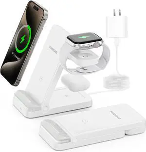 Wireless Charger, Tribone 3 in 1 Foldable Fast Charger for iPhone 16 15 14 13 12 11 Pro Max XR XS 8 Plus,for Multiple Devicesfor Apple Watch 10 9 8 7 6 5 4 3 2 SE Ultra,for AirPods Pro 4 3 2 (White)