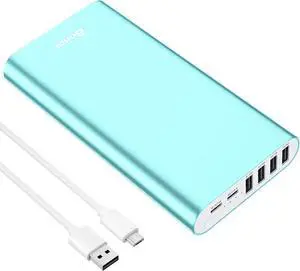 BONAI Portable Charger 20000mAh Power Bank 4 USB Output & Dual Input, Aluminum Polymer External Battery Pack for Road Trip Camping Compatible with iPhone iPad Smartphone Tablet etc. - Mint