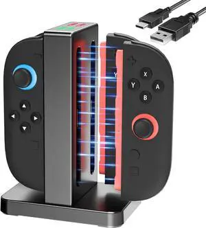 GLDRAM 4 in 1 Charging Dock for Nintendo Switch 2 (2025) Joycon Controller, Magnetic Fast Charger Station with Type-C Cable for Joy-Pads, Built-in Sound & RGB Ambient Light Indicator - Upright Type