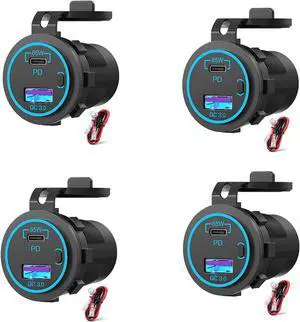 4X 65W PD 12V USB Outlet for Laptop USB C Car Charger Socket Multi Port Outlet Waterproof Adapter for Car Boat Truck