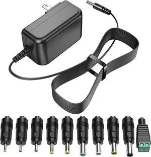 12V 3A Power Supply 12 Volt Charger 3000mA 36W Max Regulated Switching AC to DC Cord Adapter with 10 Replacement Connector 100V - 240V Input Adaptor US Wall Plug
