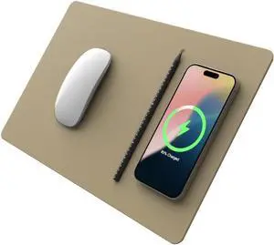 POUT H3 PRO Wireless Charging Mouse Pad  Qi-Enabled Fast Charger with Anti-Slip Base & Smooth Surface for Phones and Earbuds  Sleek Desk Accessory for Home & Office (Latte Cream)