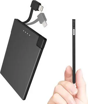 TNTOR Thin Portable Phone Charger with Built in Lightning Cable-3500mAhUltra Slim Travel Power Bank for Pocket Wallet Compatible with iPhone 14/13/12/11/X/8 Series (Not for iPhone 15 16 Series)