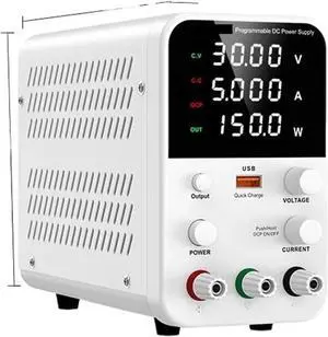 Adjustable DC Switching Power Supply,30V, 60A, 120V, Lab Power Supply, 3A, 5A, 10A Outputs, Preset Current USB Interface(White 30V 10A)