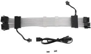 RGB PSU Cables Kit, ARGB GPU Power Supply Cable 2x8 Pin Extension, 5V 3Pin SYNC Control for PC Chassis, 18AWG Wire Gauge, Fiber Material, Integrated Design (Black)