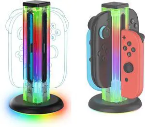 Switch Controller Charging Dock for Nintendo Switch 2,4-in-1 Charging Station Compatible with OLED Model with 6 RGB Light Mode