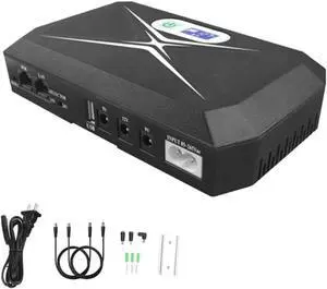 Mini UPS for WiFi Router/Modem/Set top Box Devices. 10400mAh Battery. Supports 9V/12V-1A/1.5A/2A Routers. USB 5V Port Charging for Phone,Support Current Surge & Deep Discharge Protection