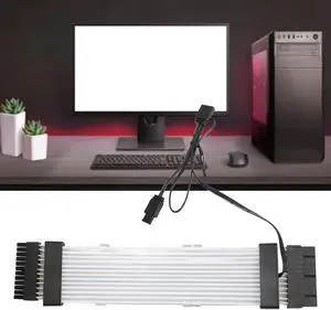 24 Pin ATX RGB Power Extension Cable Support 5V 3 Pin Synchronized 18AWG ARGB PSU Cable for E ATX Motherboard Connector, Neon Light Effect