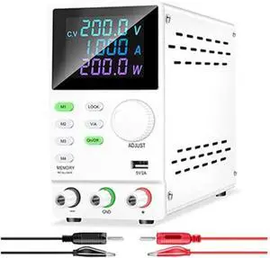 Regulated Power Supply, 200V 1A DC Bench Power Supply Voltage Regulator Adjustable Stabilized Variable LED Display Regulator Switch Reliability and Safety (Color : SPPS2001D -White, Size : Type)