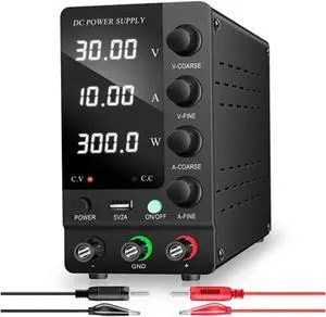 Adjustable DC Power Supply 30V 10A Lab Power Supply Adjustable 4 Digits Voltage Regulator Stabilizer USB(30V 10A 300W Black)