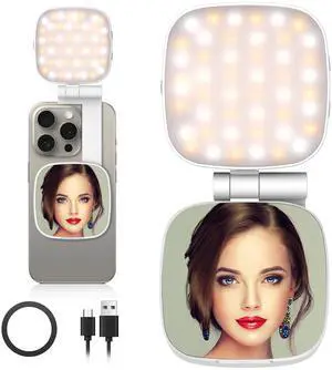 60 LED Portable Selfie Light  2200mAh Rechargeable, Clip-On with Camera Tripod Adapter, 3 Light Modes (CRI 97+), for Phone, iPhone, Webcam, Laptop, Photo, Makeup, and Video Conferencing (White)