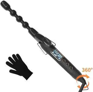 _Mega Brand 1 inch Ceramic Bubble Wand Curling Iron  Spiral Curling Wand for Short & Long Hair, 15 Adjustable Temp, Dual Voltage, Heat-Resistant Glove Included  Brown