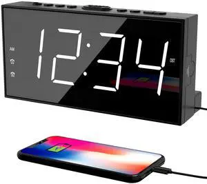 _Mega Brand Alarm Clock for Bedroom2 Alarms Loud LED Big Display Plug-in Simple Basic Digital Clock with USB Charging Port,Adjustable Volume,Dimmable,Snooze for Deep Sleepers,Kids,Elderly,Hom Office