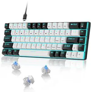 _Mega Brand 68-Key 60% Mechanical Gaming Keyboard  Blue Clicky Switches, RGB LED Backlit, USB-C Wired, Anti-Ghosting, Multimedia Hotkeys  Compact Tenkeyless for Windows/Mac/PC/Laptop