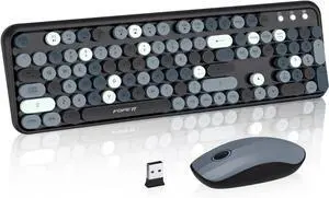 _Mega Brand Cute Retro Wireless Keyboard and Mouse Combo  2.4 GHz Dropout-Free Connection, Typewriter-Style Round Keys, Colorful Grey Set for PC, Laptop, Desktop