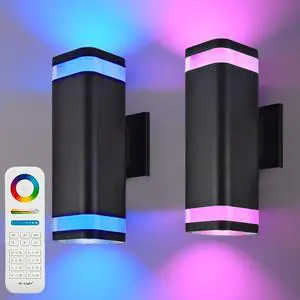 _Mega Brand Smart Up and Down Outdoor Lights 2 Pack  RGBCW Exterior Wall Sconces, WiFi App Control, 2700K-6500K Color Changing Black Fixtures for Porch, Patio, House