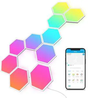 _Mega Brand Glide Hexa Light Panels, RGBIC Hexagon LED Wall Lights, Wi-Fi Smart Home Creative Wall Lights with Music Sync, Works with Alexa Google Assistant for Indoor Gaming Decor, 10 Pack