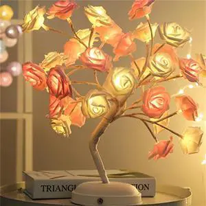 _Mega Brand Rose Tree Lamp, Color Changing Multicolor Rose Table Lamp, Pink Flower Lamp Girls Gift, Lighted Tabletop Tree for Christmas Valentines Day Wedding Decor
