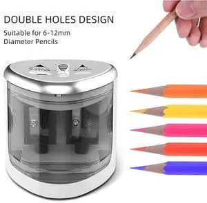 _Mega Brand Electric Pencil Sharpener for Colored Pencils, Auto Stop, Fast Sharpen in 3s, Large Hole Pencil Sharpener Plug in for 6-12mm No.2/Jumbo Pencils-Silver