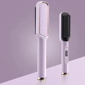 _Mega Brand Hair Straightener Brush,Ring Comb Straightening Brush with Temp Fast Heating, Anti-Scald Hot Hair Straightener with Anion, Professional Hairstyle Tools for Women(Purple)