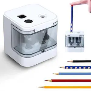 _Mega Brand Electric Pencil Sharpener Double Hole Automatic Sharpener for .2/Colored Pencils USB & Battery Operated - White