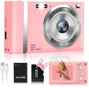 _Mega Brand 48 MP FHD 1080P Point & Shoot Digital Camera with 16x Zoom, Built-in Flash, 2.4-inch LCD, 32GB Card, Pink, 1