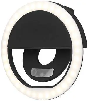 _Mega Brand Luz de Clip de Estudio - Luz de Anillo LED para Portátiles, Monitores, Teléfonos Inteligentes, Tabletas - Portátil y Recargable - Negro