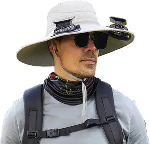 _Mega Brand YAMB Wide Brim Solar Fan Hat with 2 Solar Fans,3 Speed Adjustable Sun Bucket Hat Waterproof Breathable Outdoor Fishing Hat,Solar Charging & USB Charging,Summer Hat for Men Women