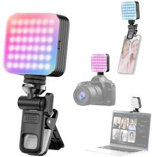 _Mega Brand Mini RGB Fill Light LED Video Light 2500K-9000K Dimmable 8 Scene Lighting Effects Video Conference Light for Computer Tablet Mobile Phone DSLR Camera with Screen Clip & Cold Shoe Mount