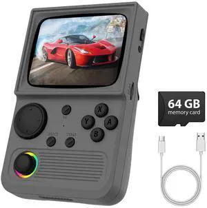 _Mega Brand R36T Retro Gaming Console,3.5''IPS Screen CRT-Inspired,Handheld Game Console with 18000+Classic Games Supports WiFi Networked Fighting and OTG,3500mAh Battery,with Portable Case(Grey 64GB)
