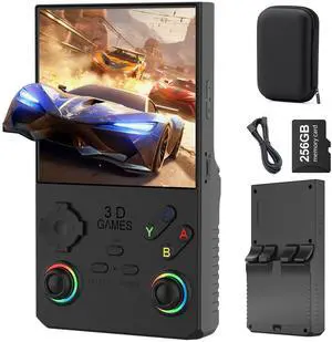 _Mega Brand 40000 in 1 V40 MAX Handheld Game Console 4.0 inch IPS Screen Mini Retro Console 4000mAh Portable Pocket Arcade 45+ Mainstream Emulator 256G TF Card Transparent(Black)