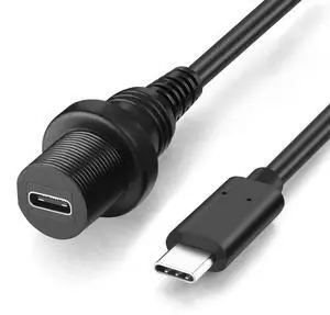 _Mega Brand USB Type C 3.1 Male to Female Flush Mount Cable Waterproof Kit Accessories Car Dash Panel Mount Adapter Converter Extension Extender for Car Boat Motorcycle Motorbike 1 Feet 30 cm