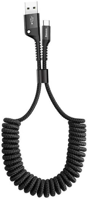_Mega Brand USB Type C Cable for Car, Retractable Cable(3FT) Curly USB A to USB-C Fast Charger Cord Compatible Samsung Galaxy S10 S9 S8 Plus Note 9 8, Moto Z, LG5/G6/V20, USB C Devices (Black)