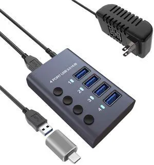 _Mega Brand 4 Port Aluminum USB 3.0 hub with 4 Port USB Data Transfer,36W (12V/3A) Power Adapter USB Splitter Independent Switch