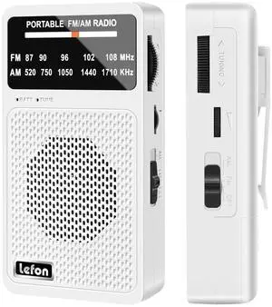 _Mega Brand Portable Radio AM FM, Pocket Radios with Excellent Reception, Speaker & Headphone Jack, Battery Operated Mini Transistor Radios with Back Clip for Indoor, Outdoor, Gift for Elderly (White)