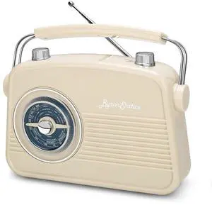 _Mega Brand Portable Radio AM FM, Vintage Retro Radio with Built in Speakers, Best Reception and Longest Lasting, Power Plug or 1.5V AA Battery - Cream