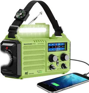 _Mega Brand NOAA Weather Radio, Emergency Hand Crank Radio with Solar Charger, Portable Battery Operated AM FM Shortwave Radio with LED Flashlight, Earbud Jack, SOS Alert for Home Survival Hurricane