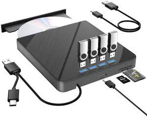 _Mega Bran 7 IN1External CD/DVD Drive for Laptop, CD Burner CD/DVD +/-RW Optical Drive, Slim Portable DVD CD ROM Rewriter Writer Duplicator for Laptop Desktop PC Windows 11/10/8/7 MacBook Mac Linux OS