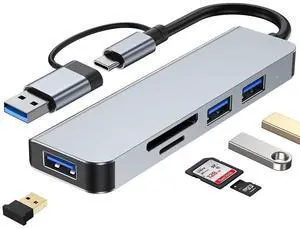 _Mega Brand 5 in 1 Aluminum USB-C Hub with Memory Card Reader and 3 USB 3.0 Ports, for PC, Laptops, MacBook Pro/Air, iMac Pro, Surface and Tablet