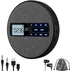 _Mega Brand CD Player Portable, Rechargeable Portable CD Player with Dual Speakers and Anti Skip,CD,USB,AUX,LCD Display,Backlit Button,5 EQ,A-B Repeat,10 Speeds for Home Car Fabric Black