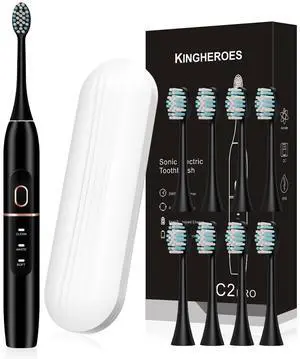 _Mega Brand Electric Toothbrush Set, Comes with 8 Brush Heads & Travel Case,4 Modes with 2 Minutes Built in Smart Timer, One Charge for 60 Days, 42000 VPM Motor (Black)